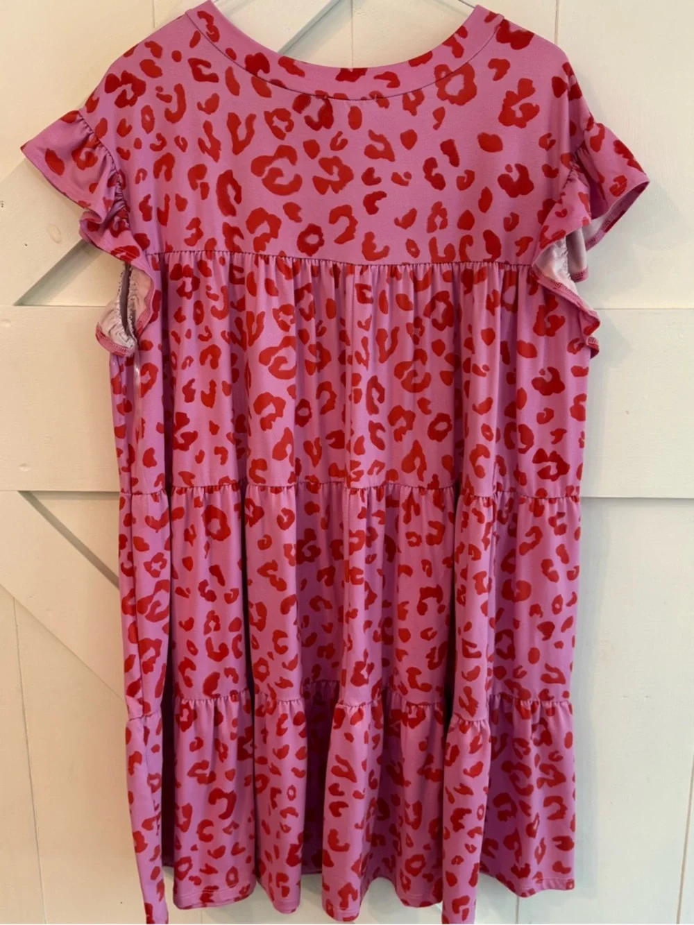 Entro Pink and Red Leopard Cheetah Mini Babydoll Dress Ruffle Sleeve Medium